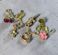 Gold Tone Zipper Pulls with Cherry, Dino, Floral and Novelty Designs