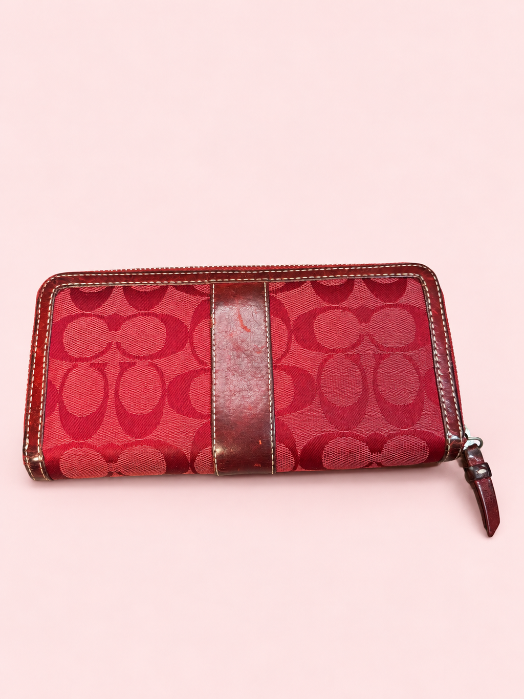 ❤️✨ Coach Red Signature C Zip-Around Wallet | Red Leather Trim 💋