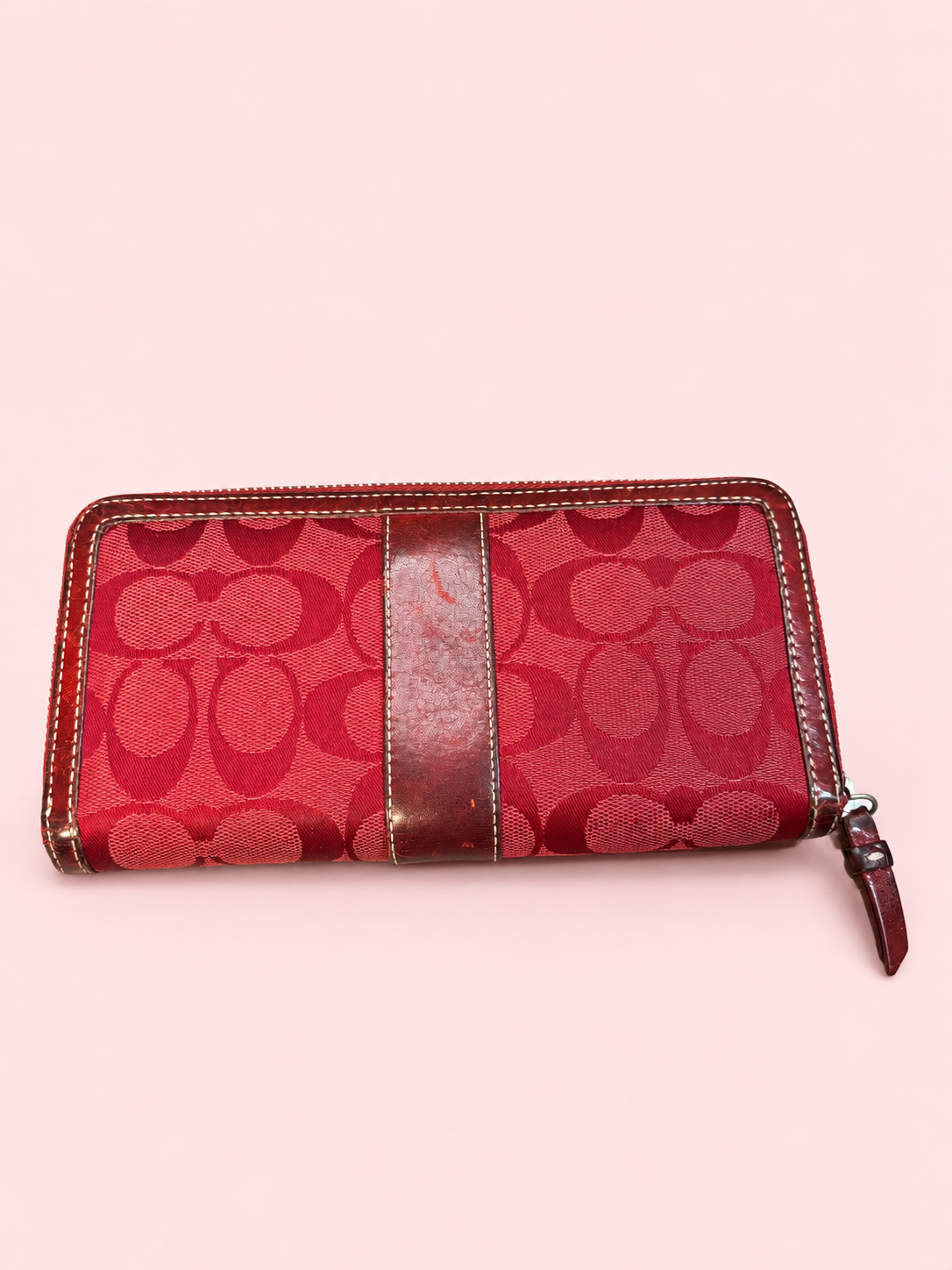 ❤️✨ Coach Red Signature C Zip-Around Wallet | Red Leather Trim 💋