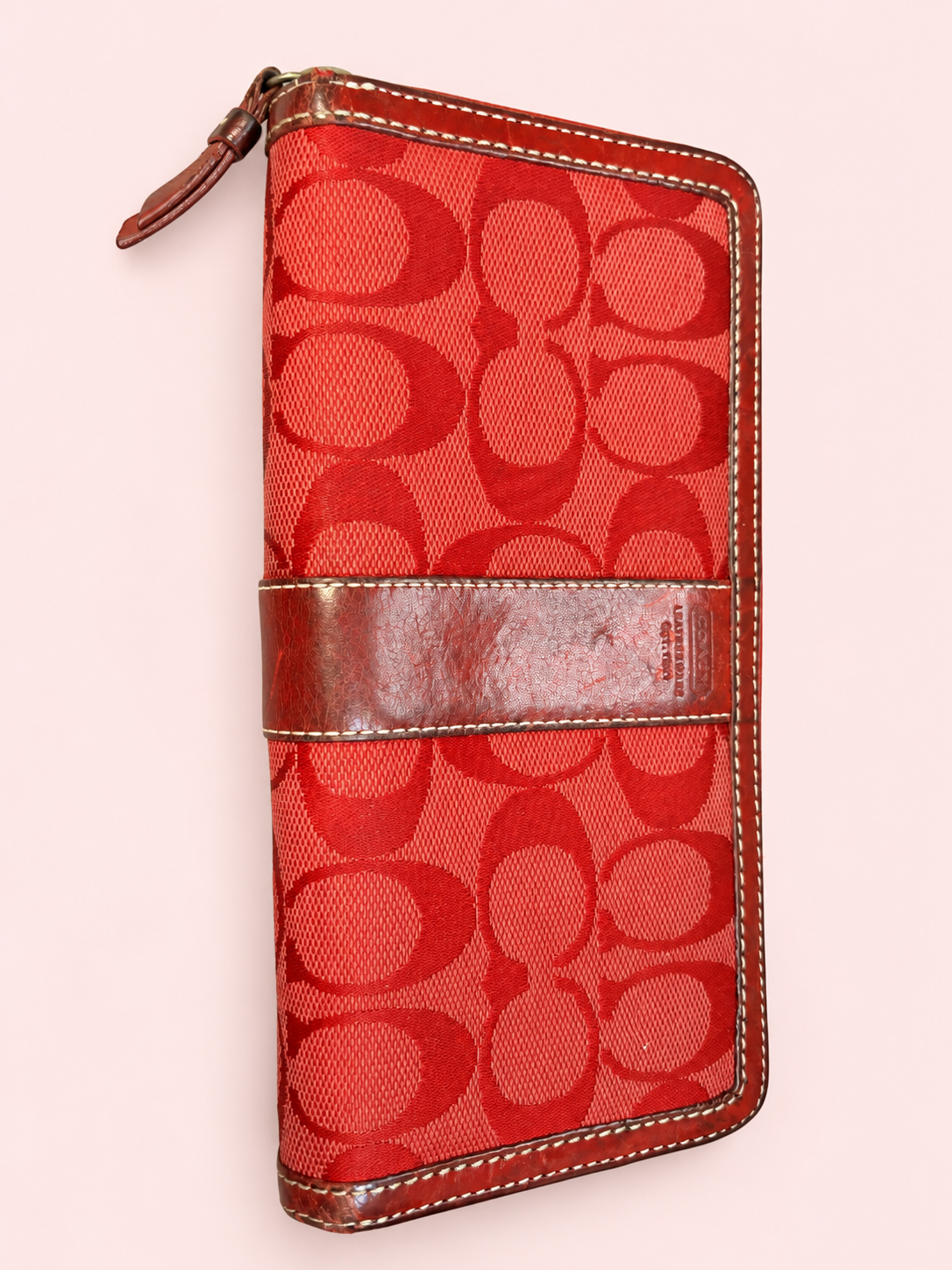 ❤️✨ Coach Red Signature C Zip-Around Wallet | Red Leather Trim 💋