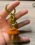 Orange Enamel Mushroom Purse Charm with Gold Tone Hardware
