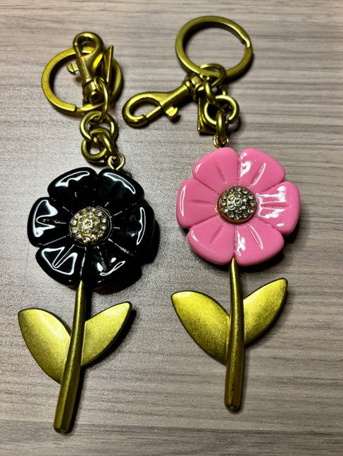 Flower Purse Charms in Pink or Black with Gold Tone Hardware
