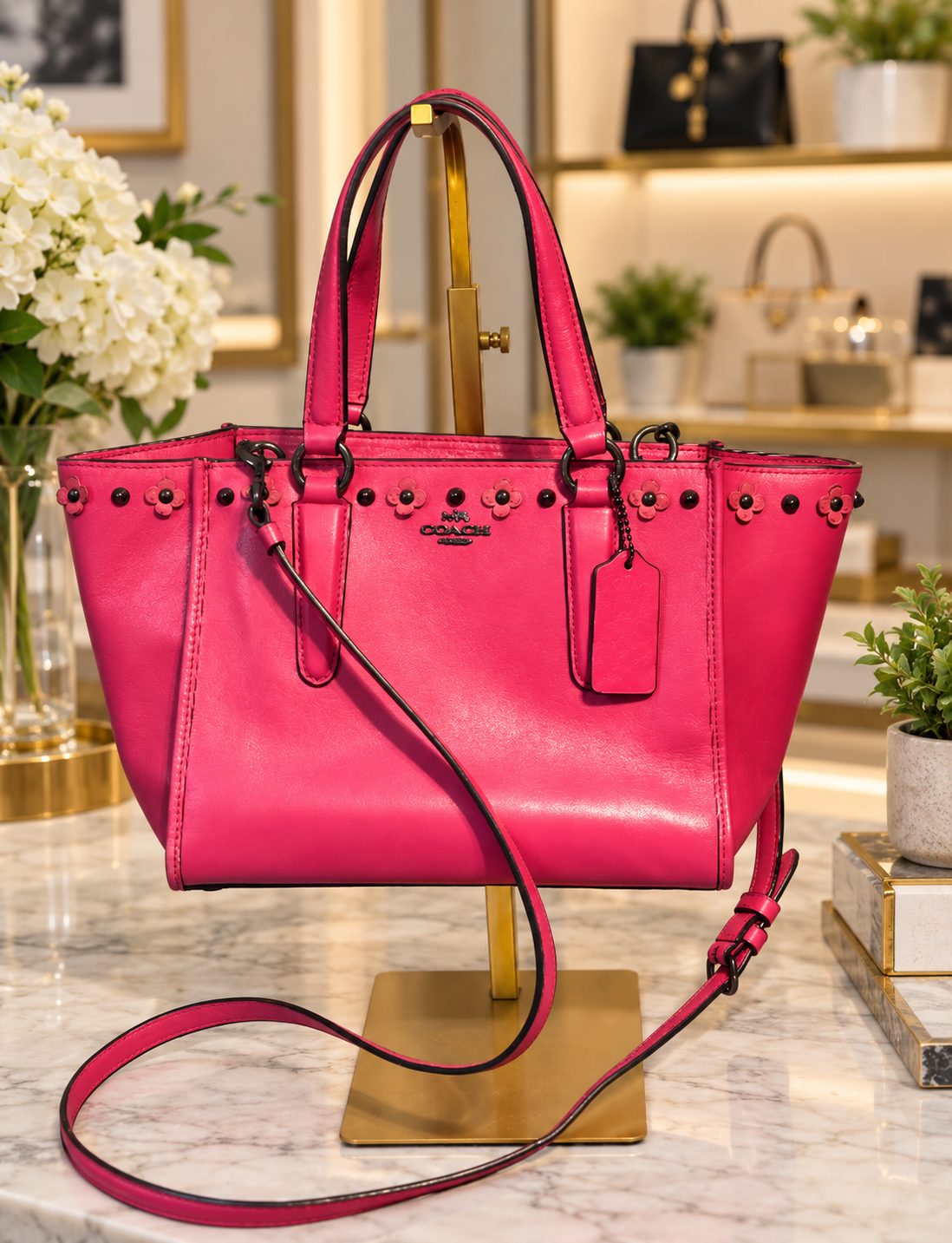 Coach Mini Crosby Carryall Dahlia Pink Floral Rivets 37707 Crossbody