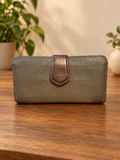 Rare Vintage Dooney and Bourke Grey/Brown Leather French Wallet Checkbook Set