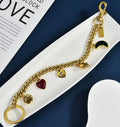 Gold Tone Purse Charm Chain with Heart, Moon & Floral Charms