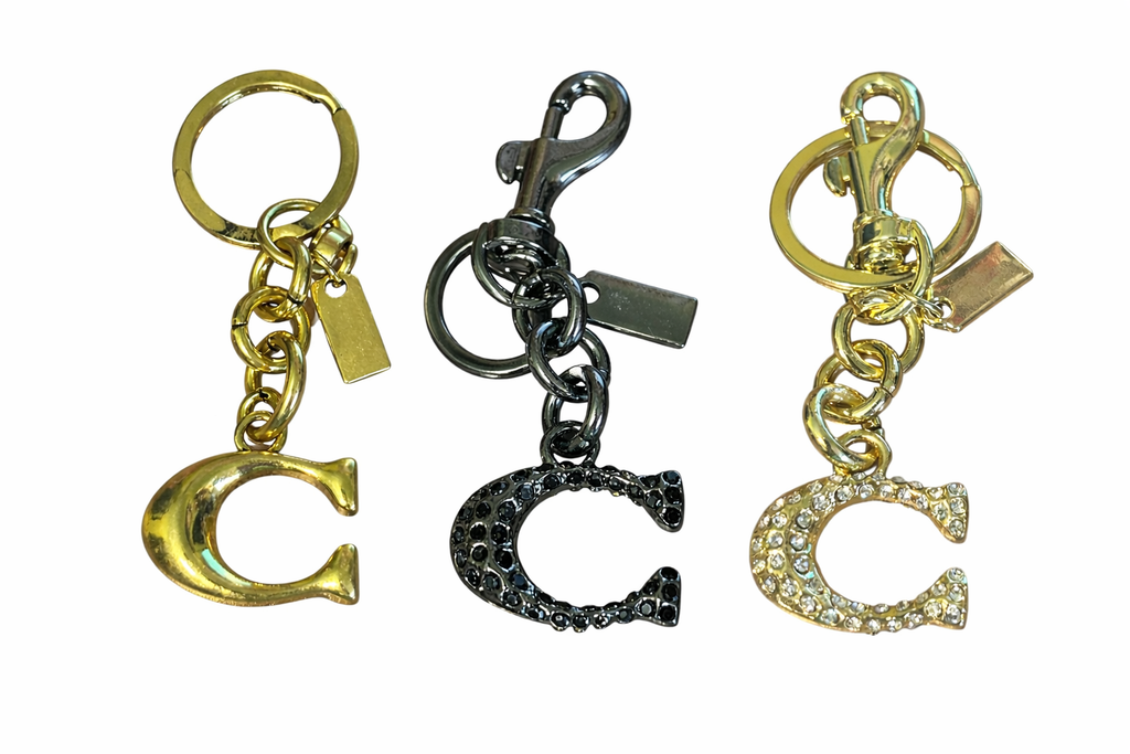 Letter C Charm – Gold, Rhinestone & Black Bag Charm Keychain