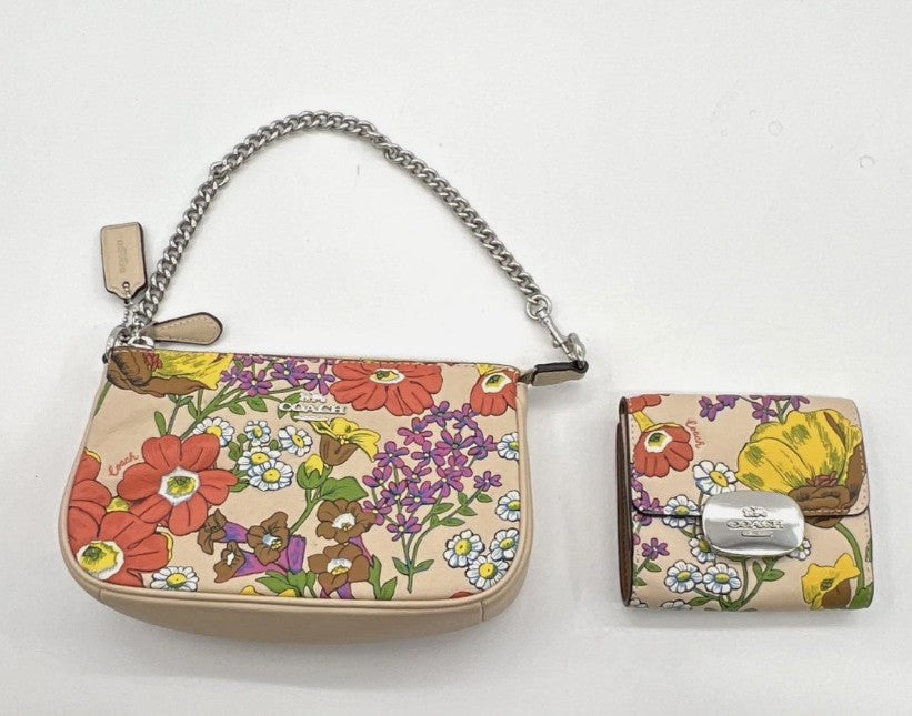 Coach Nolita 19 & Eliza Small Wallet Ivory Floral Leather Set CR365 CR397