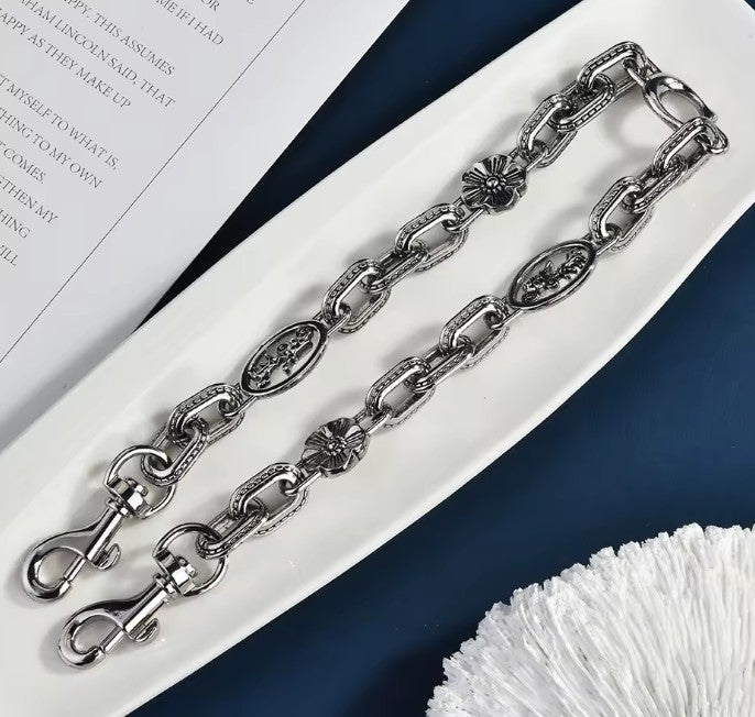 Silver Tone Purse Chain with Floral and Carriage Detail Links